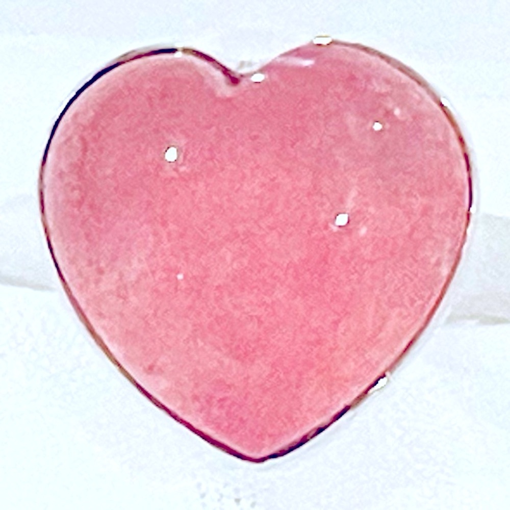 Pink Jade Heart Solid Sterling Silver Ring